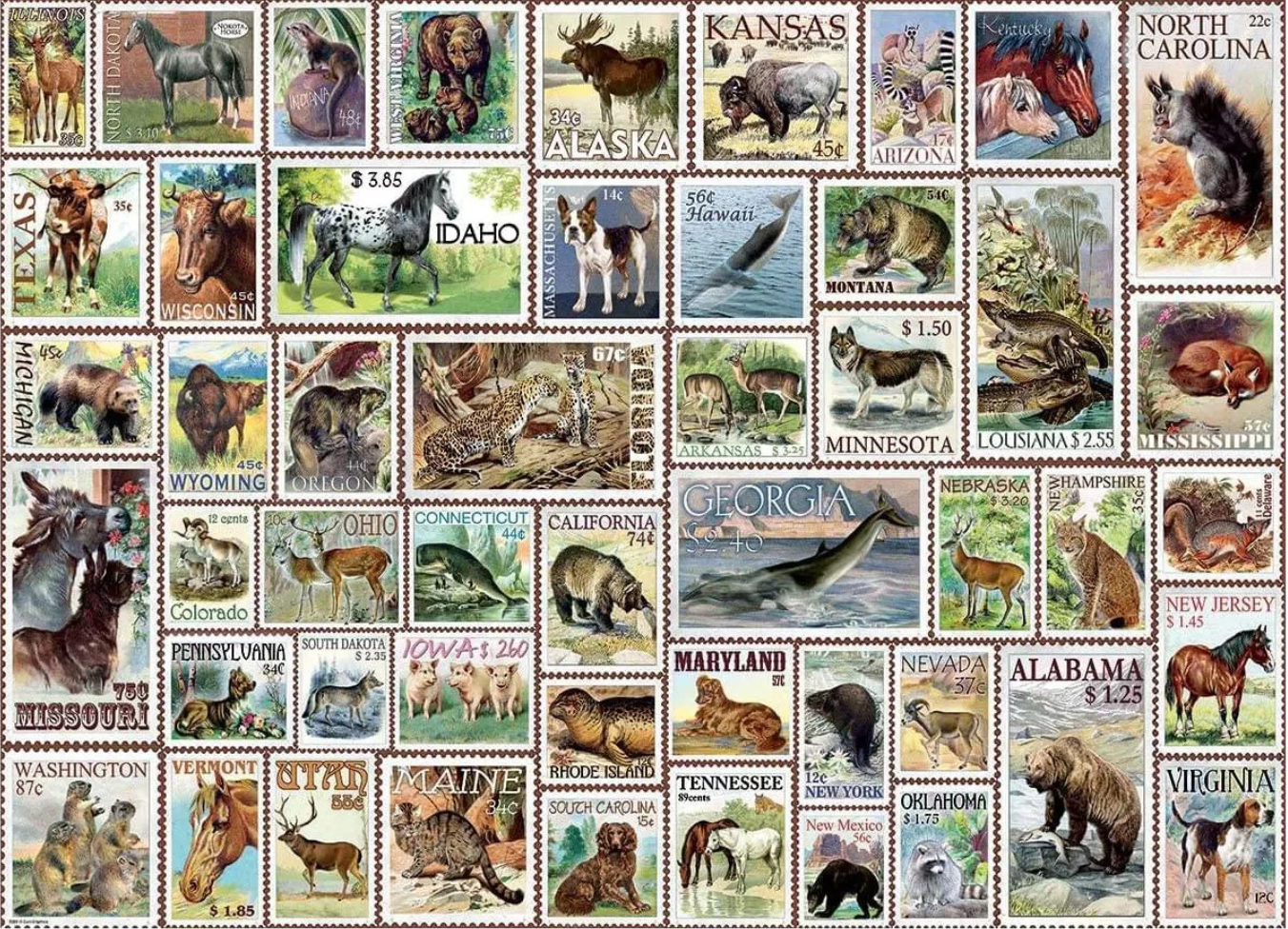 Animals of North America: Vintage Stamps
